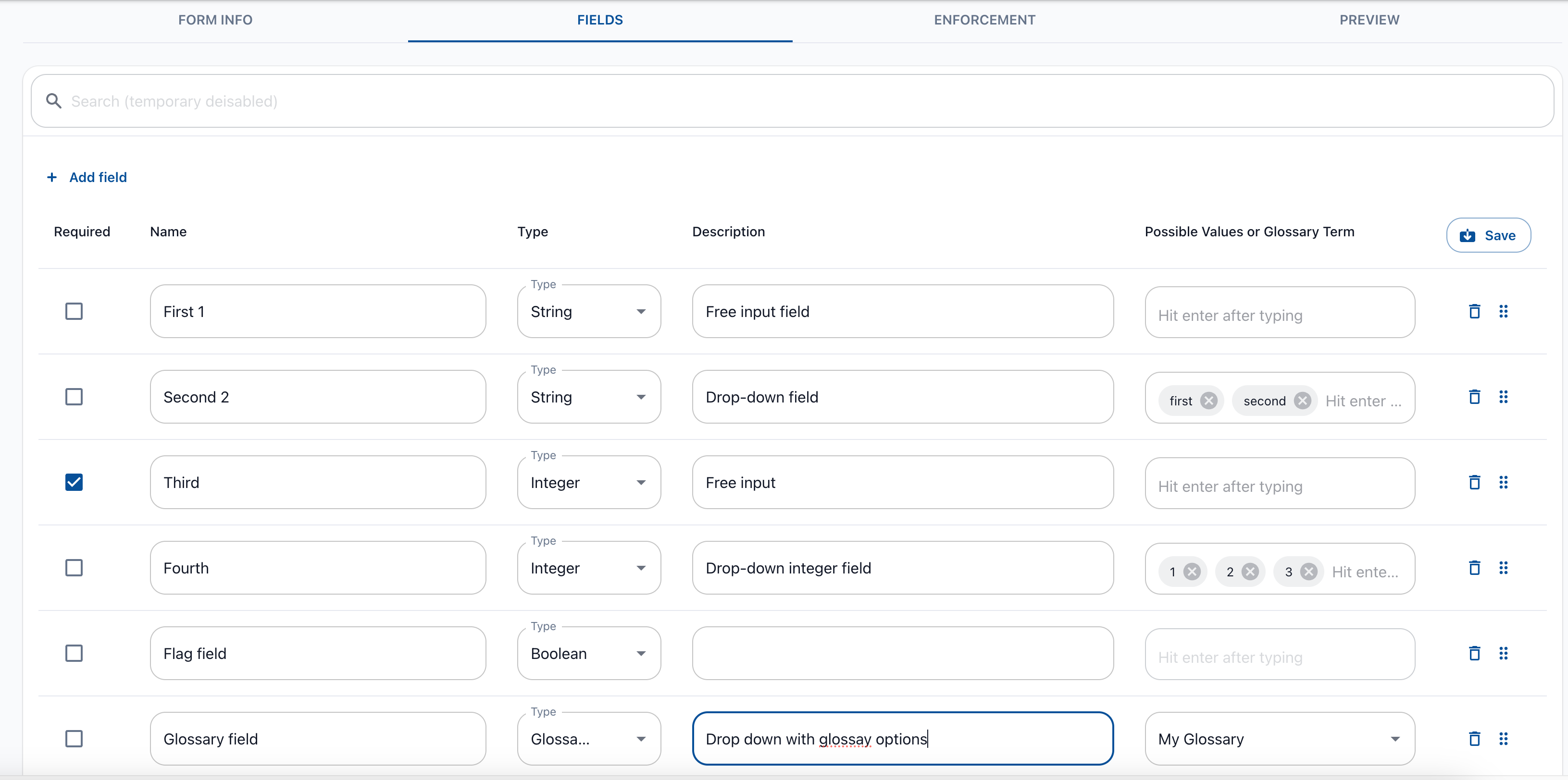 metadata form fields